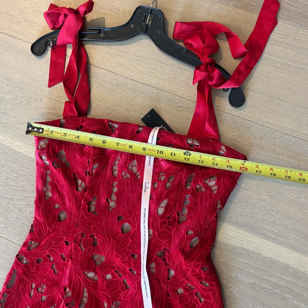 Lulus Ramsey Red Embroidered Tie Strap Maxi Dress Evening Gown Medium NWT NEW - Picture 9 of 12